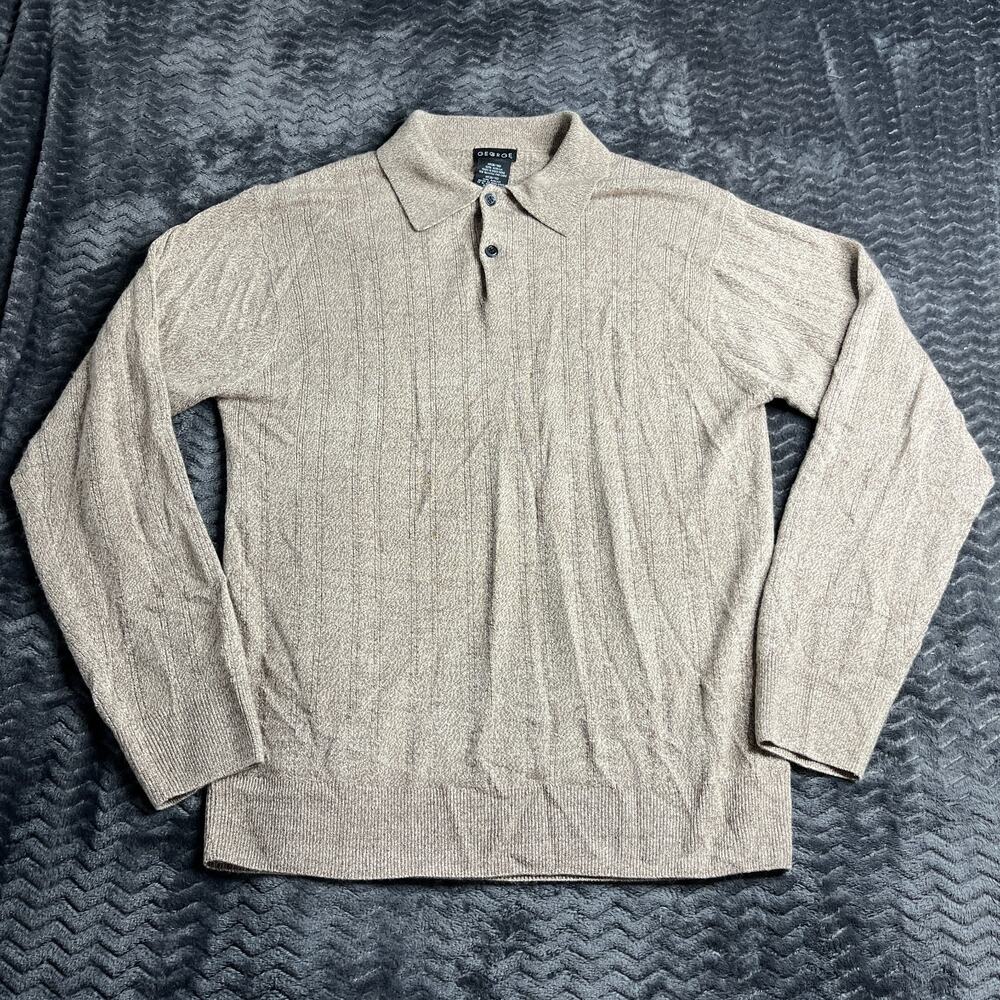 George Tan Acrylic Long Sleeve Collared V-Neck Golf Polo Sweater Shirt M